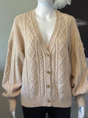 *NEW* LOFT Outlet Cream Speckled Cable Knit  Cardigan Size XL